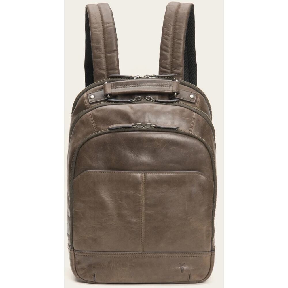 Frye Logan Multi Zip Leather Brown Slate Travel Backpack